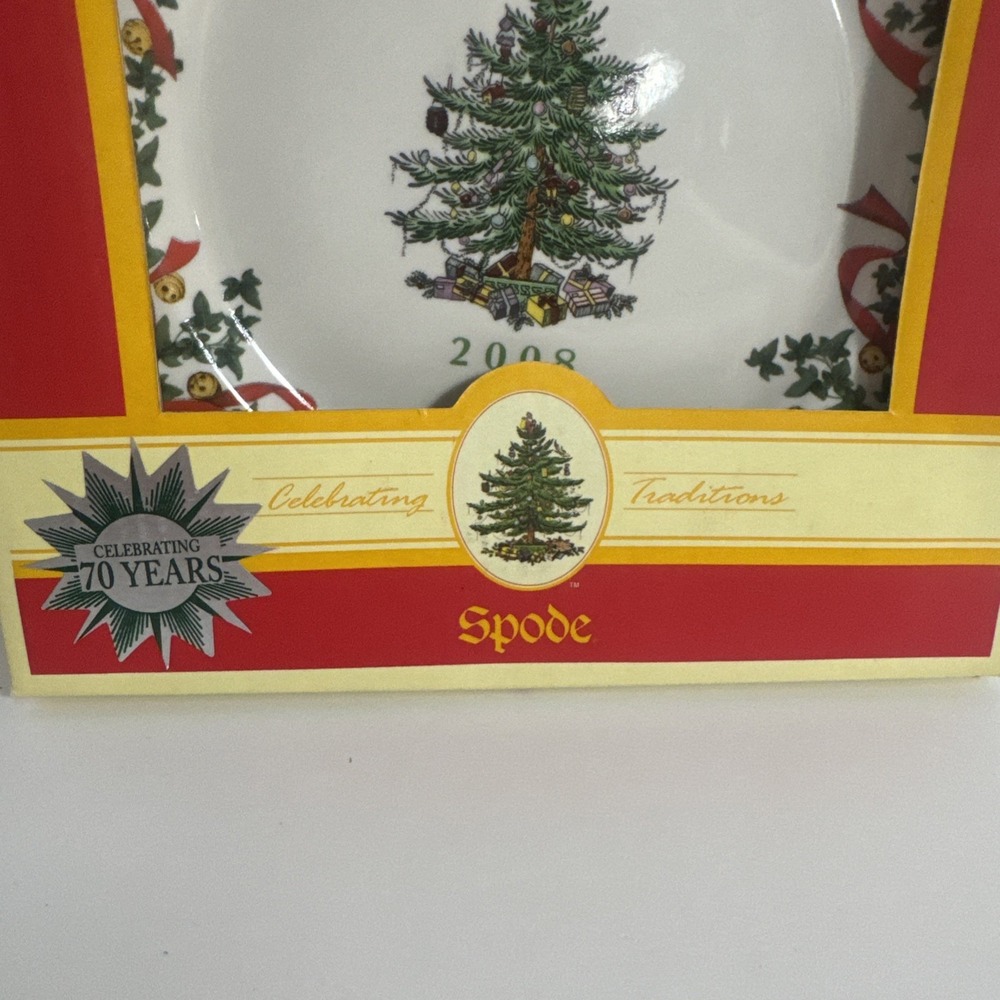 SPODE CHRISTMAS TREE RED RIBBON ROUND 12 1/2" PLATTER - Picture 4 of 14